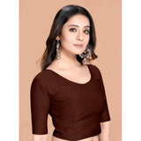 Brown hosiery printed short sleeves round neck non-padded blouse set on mannequin
