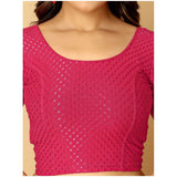Hosiery printed pink short sleeves round neck crop blouse pack of 2 for women's casual wear