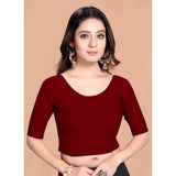 Maroon hosiery printed short sleeve crop blouse set, non-padded for women's fashion