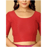 Red hosiery printed crop blouse set - women's non-padded short sleeves round neck blouses
