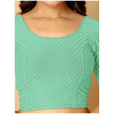 Teal hosiery printed short sleeves crop blouse (pack of 2), non-padded and slip-on design for women's fashion