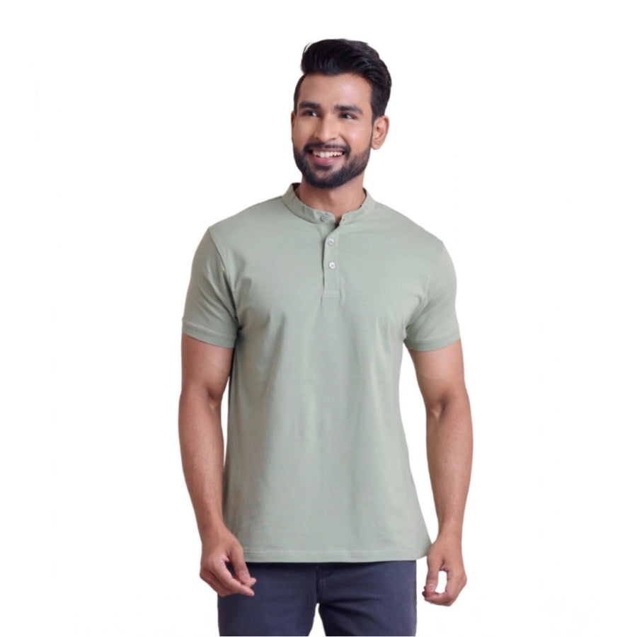 Men's casual cotton solid half sleeve mandarin collar t-shirt, Newsage color