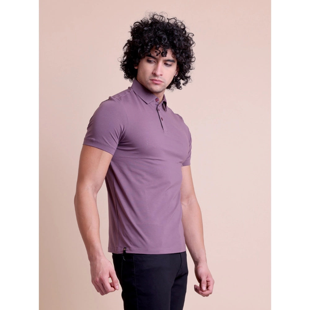 Berry cotton half-sleeve polo neck T-shirt for men, solid design on display