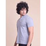 Men's Casual Cotton Solid Half Sleeve Mandarin Collar T-Shirt (Teegrey)