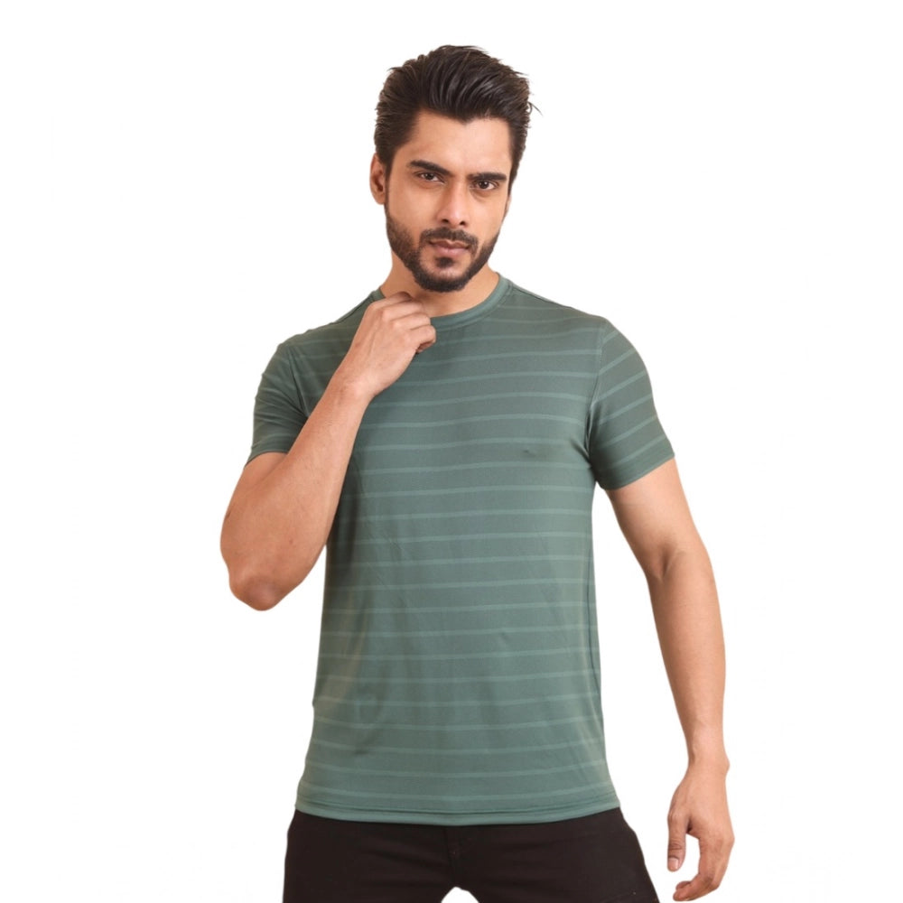 Green nylon casual half-sleeve round neck T-shirt for men