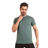 Green nylon casual half-sleeve round neck T-shirt for men