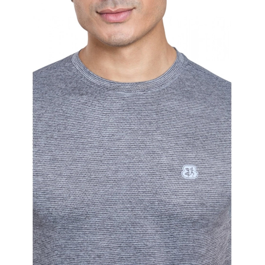 Black nylon men's casual half sleeve round neck solid t-shirt, ideal for everyday wear
