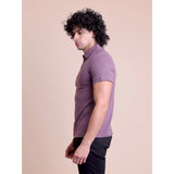 Men's casual berry cotton solid half sleeve polo neck t-shirt on model