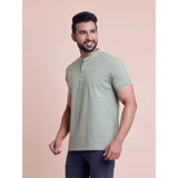 Men's Casual Cotton Solid Half Sleeve Mandarin Collar T-Shirt (Newsage)