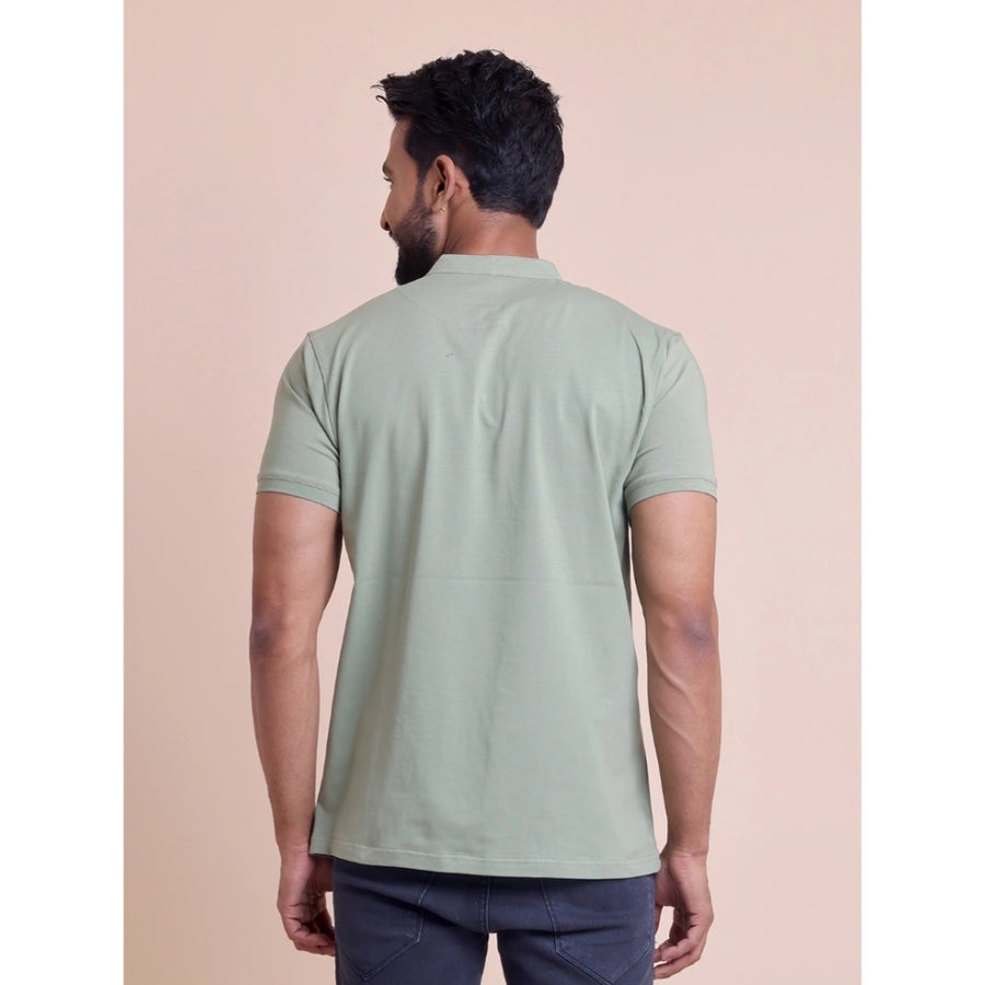 Men's casual cotton solid half sleeve mandarin collar T-shirt, Newsage color, soft fabric feel