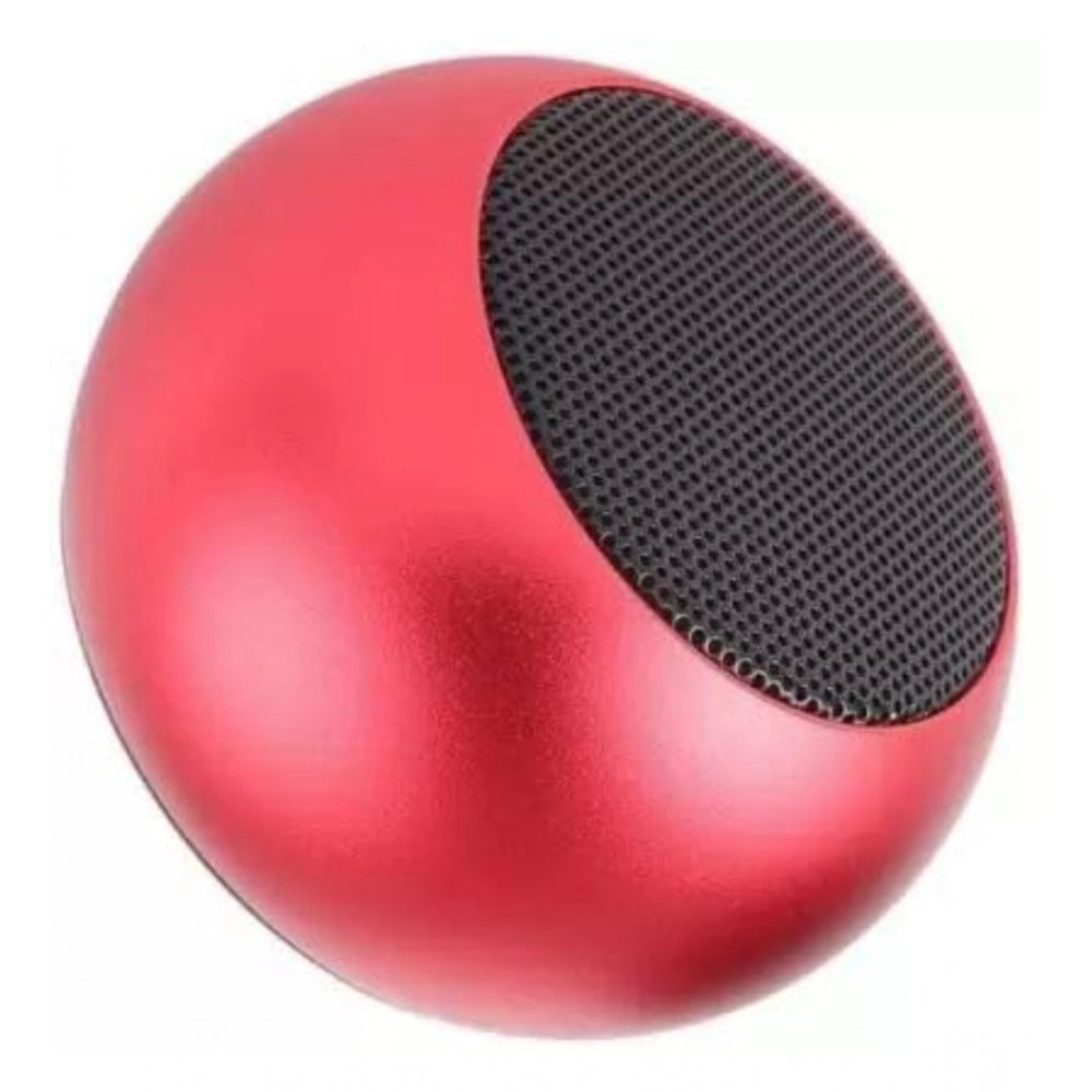 Red plastic wireless Bluetooth speaker with a round design