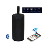 Black portable wireless TG113 Bluetooth speaker with a smartphone displaying music playback