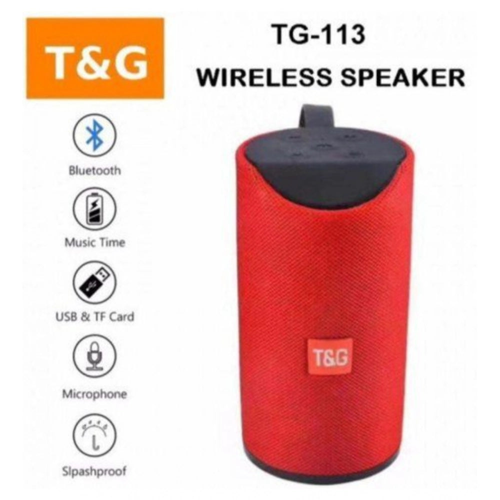 TG113 Bluetooth speaker, wireless audio device with built-in microphone, red color