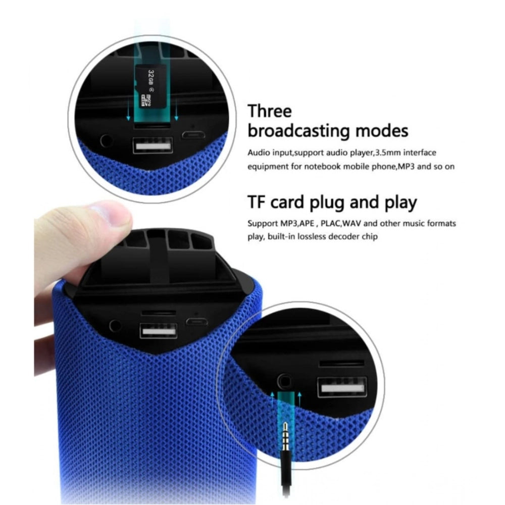 Wireless Bluetooth speaker in blue, with detachable cable and USB port