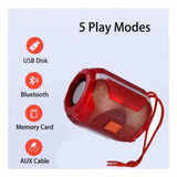 5 Play Modes - Red Portable Wireless Bluetooth Speaker with USB Disk, SD Card Slot, Aux Cable, Blue LED Indicator and Memory Card, Zippered Case for Travel