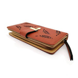 Brown faux leather medium snap button wallet with leaf pattern for women's accessories