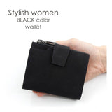 Black vegan leather small zipper wallet for women, solid design