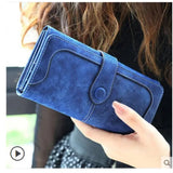 Dark blue faux leather wallet, medium size with snap button closure