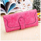 Pink faux leather medium wallet, solid design with snap button closure