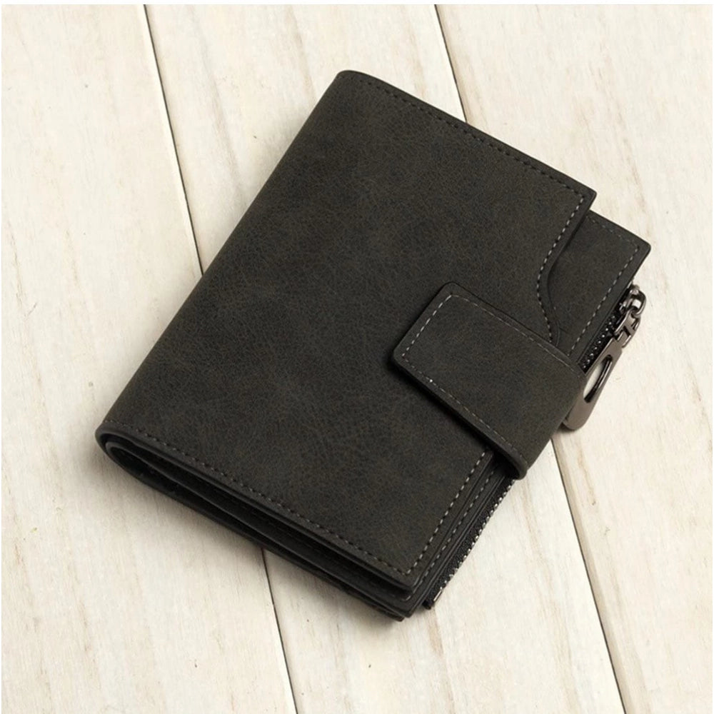 Black vegan leather small zipper wallet, solid pattern for women's accessories