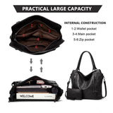 Black PU leather large shoulder zipper handbag for women, adjustable sling strap and twin round handles