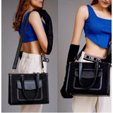 Black canvas medium top handle satchel zipper handbag with adjustable-removable sling strap