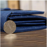 Dark blue faux leather medium wallet, solid pattern with snap closure