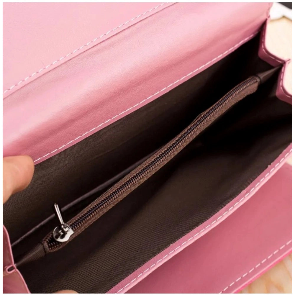 Pink faux leather medium wallet, solid design for women's accessories