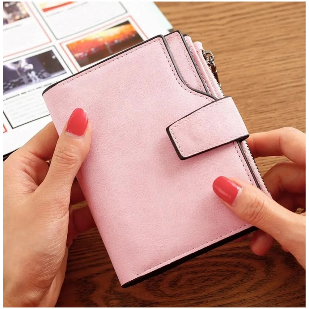 RoseGold vegan leather small zipper wallet, solid pattern for women's fashion accessories