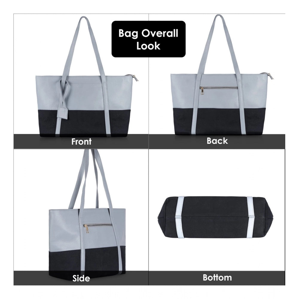 Light blue faux leather large shoulder zipper handbag with two handle straps and fix sling strap