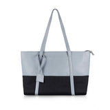 Light blue faux leather large shoulder zipper handbag with two handle straps and fix sling strap