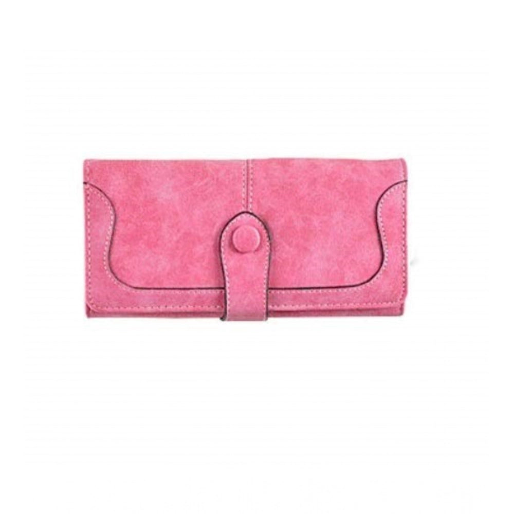 Pink faux leather medium wallet with snap button closure, ideal for women's accessories