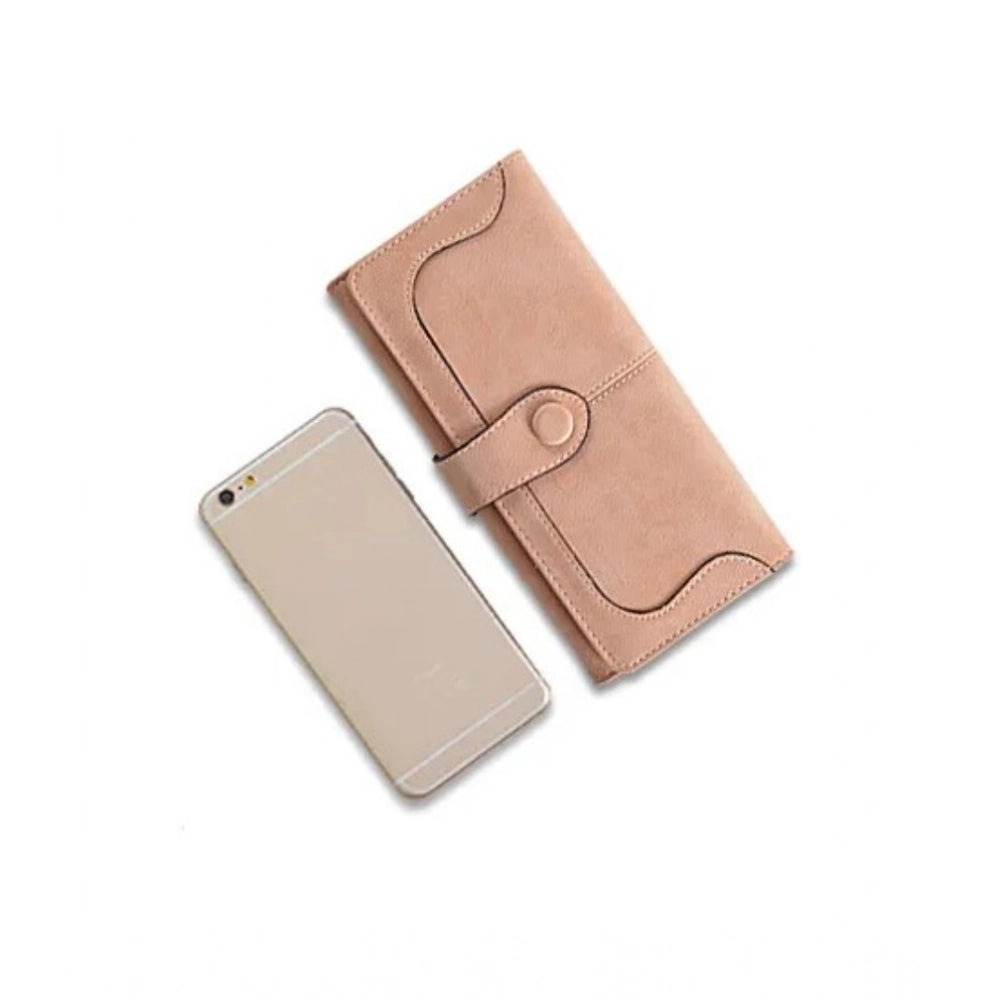 Khaki faux leather medium wallet with snap button closure, perfect for everyday use