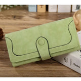 Green faux leather medium snap button wallet for women, solid pattern design