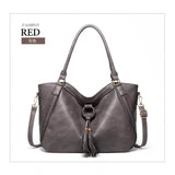 Grey PU leather large shoulder zipper handbag with adjustable-removable sling strap and twin round handles