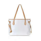 White canvas medium shoulder zipper handbag with two handle straps and fix sling strap for women's fashion accessory