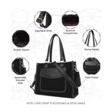 Black canvas medium top-handle satchel zipper handbag with adjustable sling strap