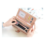 Green faux leather medium snap button wallet, solid design for women's accessories