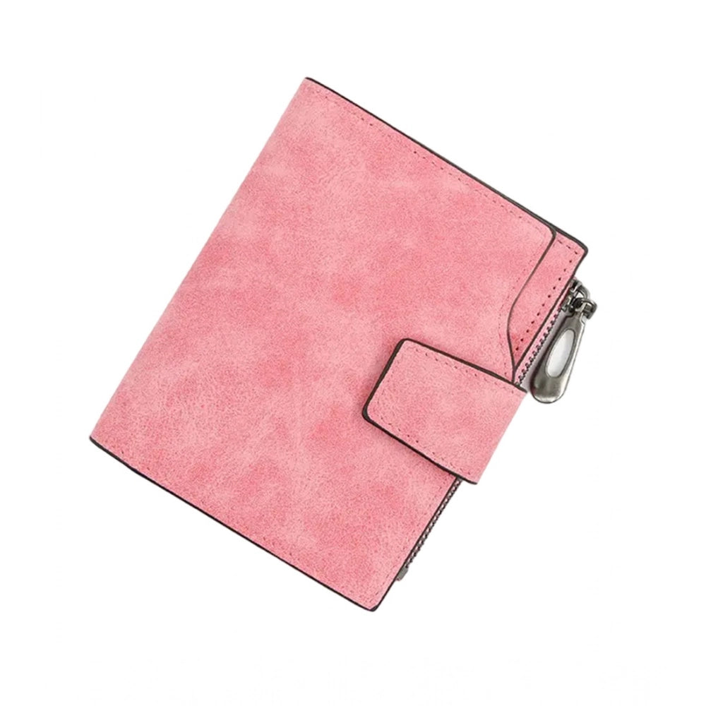 RoseGold vegan leather small zipper wallet, solid pattern for women's accessory