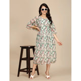 Pink round neck dress with short sleeves, floral pattern