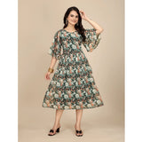 Black floral georgette fabric round neck short sleeved dresses for women