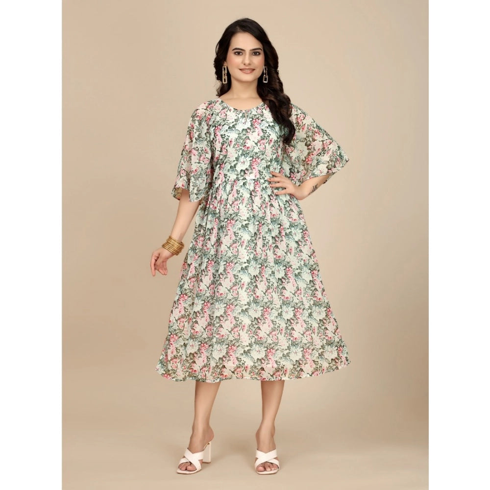 Pink georgette round neck short sleeve dress