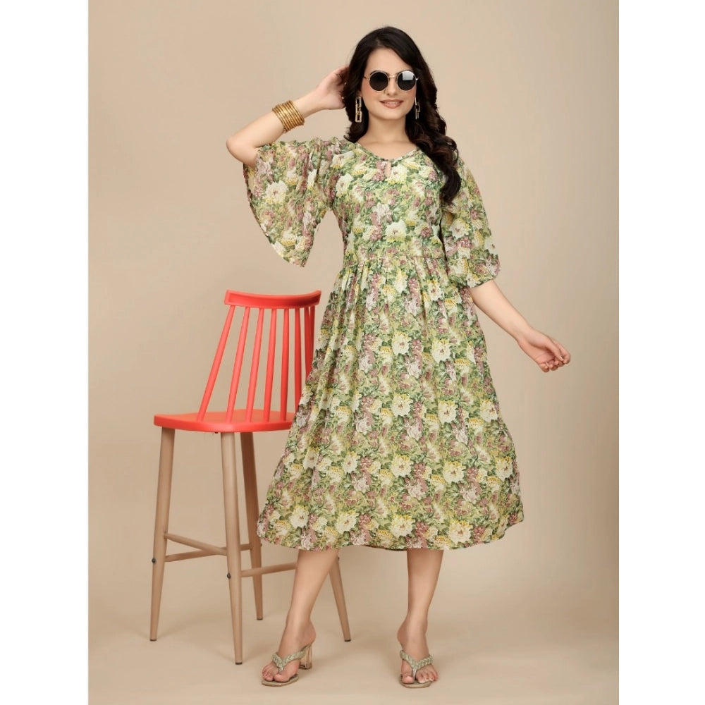 Georgette print, round neck, short sleeves, women's dress