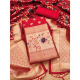Red Banarasi silk printed unstitched salwar suit with dupatta (3m)