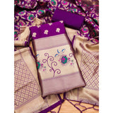 Women's Banarasi Silk Printed Unstitched Salwar Suit Material With Dupatta (Purple, 3Mtrs)