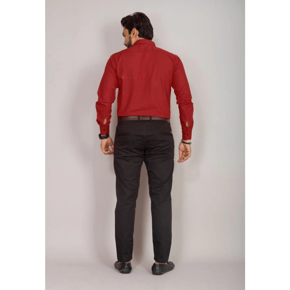 Men's Casual Cotton Solid Full Sleeve Shirt (Red)