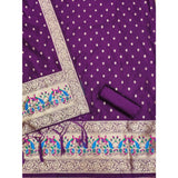 Purple Banarasi silk printed unstitched salwar suit with dupatta (3m)