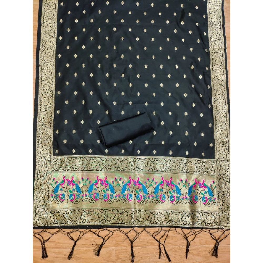 Black Banarasi silk printed unstitched salwar suit with dupatta (3m)
