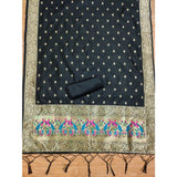 Black Banarasi silk printed unstitched salwar suit with dupatta (3m)