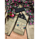 Black Banarasi Silk printed unstitched salwar suit with dupatta (3m) on mannequin